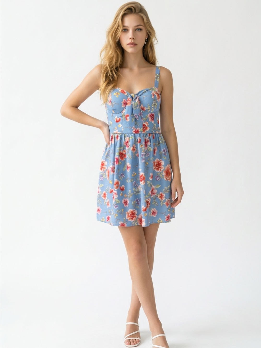 Band of Gypsies Blue Floral Tie-Front Sundress large